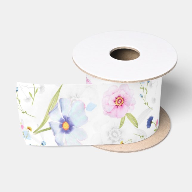 Ruban En Satin Joli motif floral (Bobine)