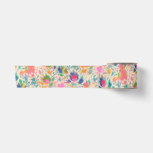 Ruban En Satin Joli motif floral coloré et désordonné