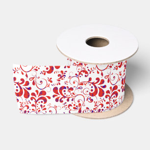 Ruban En Satin Joli motif floral rouge blanc