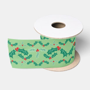 Ruban En Satin Joli Noël Holly en rouge et vert