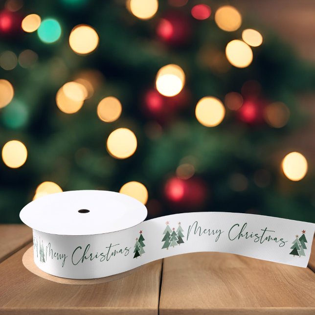 Ruban En Satin Joli Noël Rustique moderne (Cute Modern Rustic Christmas Trees Satin Ribbon)