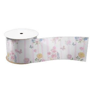 Ruban En Satin Joli Papillon Floral Rose Clair