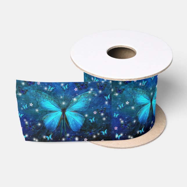 Ruban En Satin Joli Papillons Bleus (Bobine)