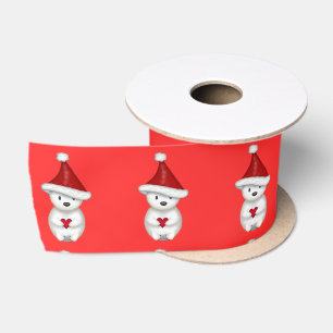 Ruban En Satin Joli Père Noël Ours Polaire tenant un Cœur
