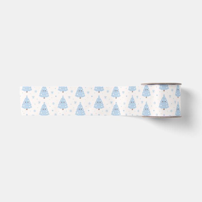 Ruban En Satin Joli Sapin de Noël Moderne Bleu (Devant)