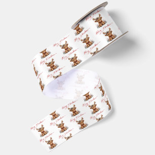 Ruban En Satin Joli vache Highland de Noël avec des bois festifs