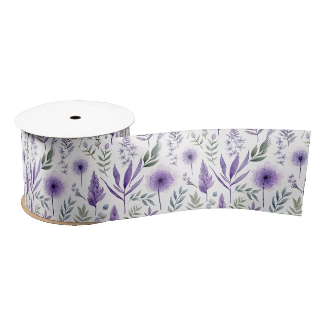 Ruban En Satin Jolie aquarelle Floral Lavande Purple Botanique (Bobine)