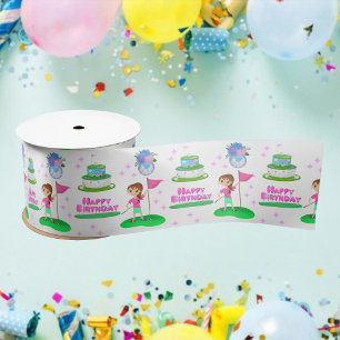 Ruban En Satin Jolie fille Chibi anniversaire thème de golf pour 