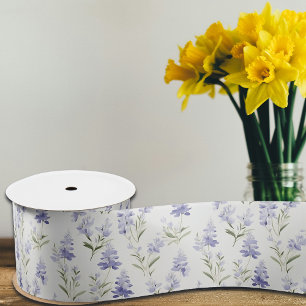 Ruban En Satin Jolie Fleur Lilac Bleu & Blanc Floral