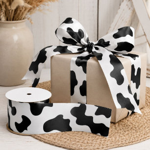 Ruban En Satin jolie impression de vache laitière de ferme noir e