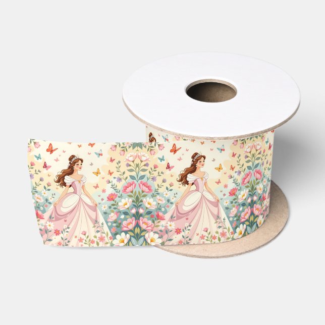 Ruban En Satin Jolie princesse avec papillons (Bobine)