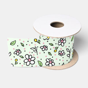 Ruban En Satin Jolies fleurs de marguerite doodle motif mignon po