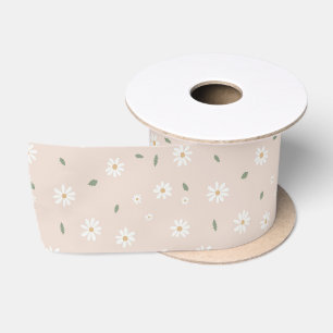 Ruban En Satin Jolies Fleurs de Marguerite et Feuillage