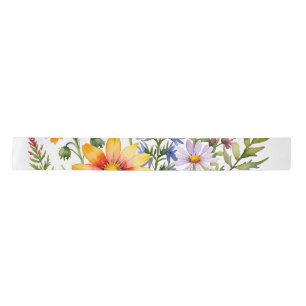 Ruban En Satin Jolies fleurs sauvages colorées peinture à l'aquar