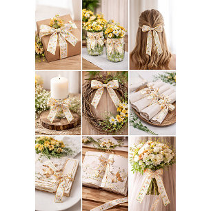 Ruban En Satin Jolies fleurs sauvages jaunes de printemps