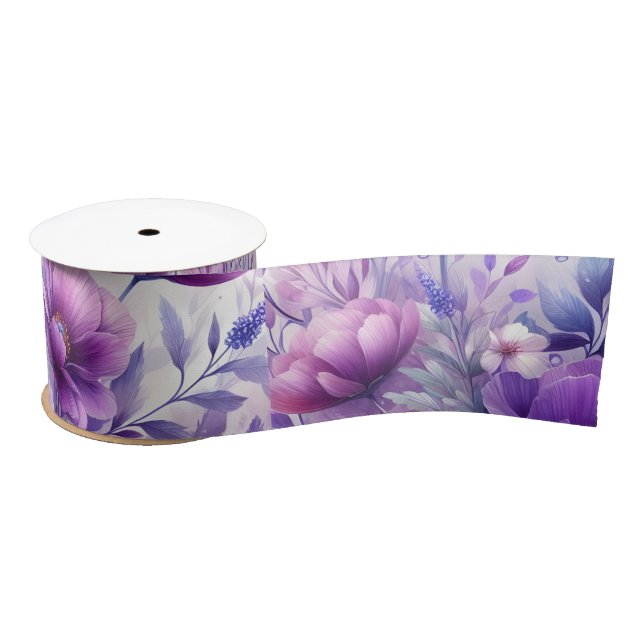 Ruban En Satin Jolies Fleurs Violettes (Bobine)