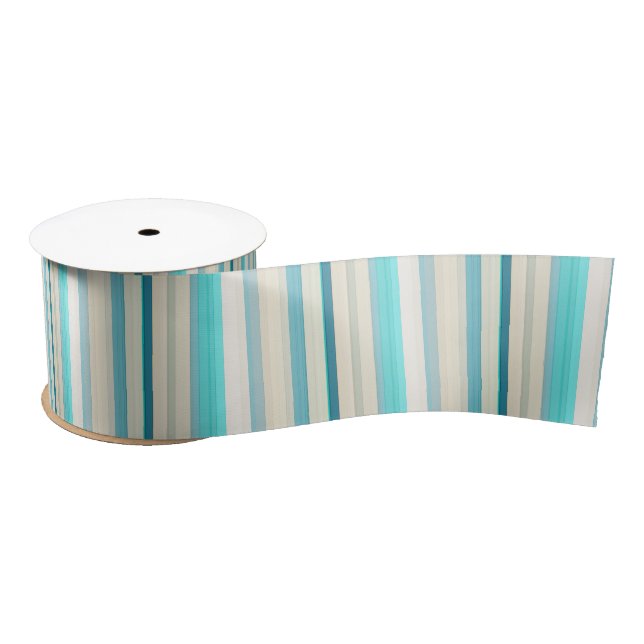 Ruban En Satin Jolies rayures aqua blanc (Bobine)