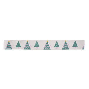 Ruban En Satin Jolis arbres gribouillis rose vert