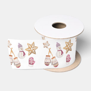 Ruban En Satin Jolis biscuits bonhomme de neige à l'aquarelle