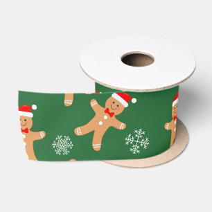 Ruban En Satin Jolis hommes en pain d'épice de Noël sur fond vert