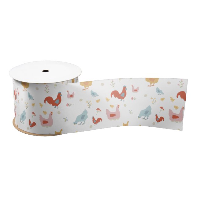 Ruban En Satin Jolis poulets, poules et poussins (Bobine)