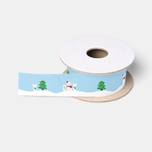 Ruban En Satin Journée enneigée kawaii avec Noël de lapin et d'ou
