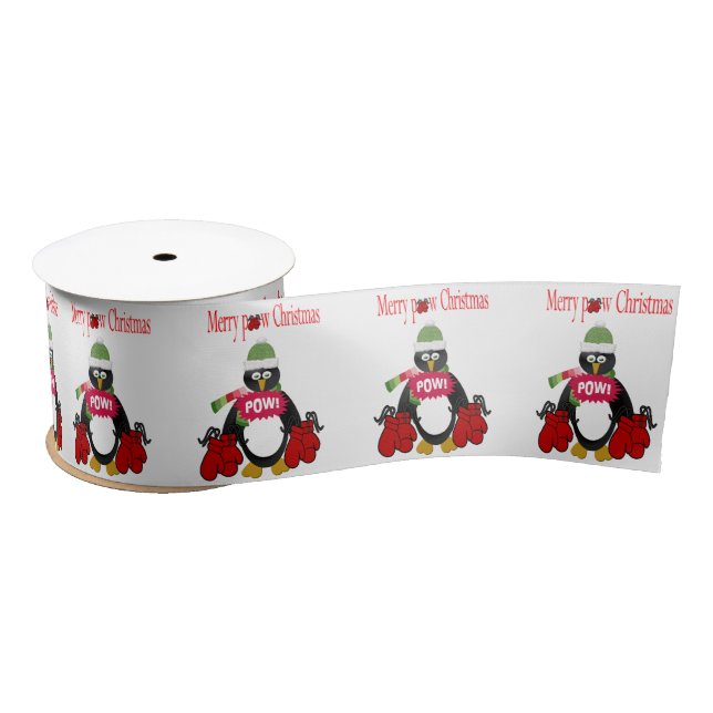 Ruban En Satin Joyeuses Fêtes, Joyeux Noël Penguin Boxe (Bobine)