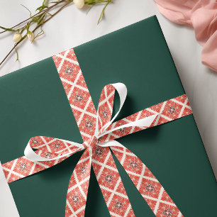 Ruban En Satin Joyeuses Fêtes Modernes Gras Rouge Floral Noël