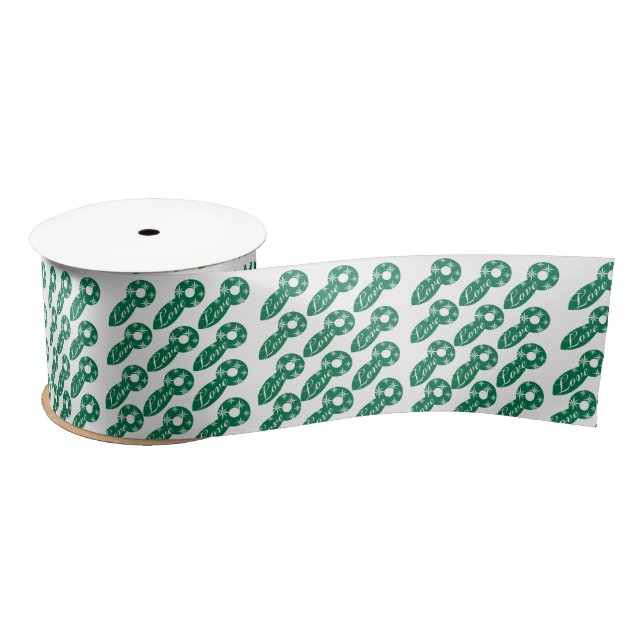 Ruban En Satin Joyeuses Fêtes, White Stars Green (Bobine)