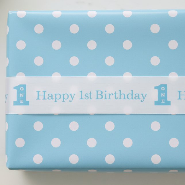 Ruban En Satin Joyeux 1er anniversaire de fête garçons Blue One (Happy 1st Birthday Party Boys Blue One Satin Ribbon
)