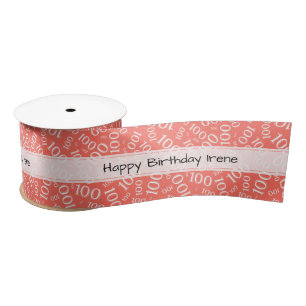 Ruban En Satin Joyeux anniversaire" 100 Motif aléatoire Coral/Bla