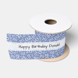 Ruban En Satin Joyeux Anniversaire 20 motif numérique Bleu/Blanc