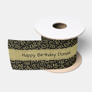 Ruban En Satin Joyeux Anniversaire 20 motif numérique noir/or