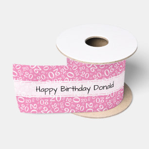 Ruban En Satin Joyeux Anniversaire 20 motif numérique rose/blanc