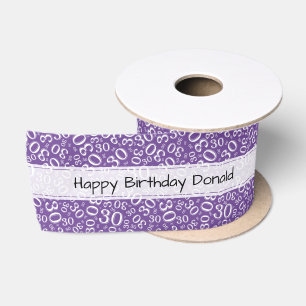 Ruban En Satin Joyeux Anniversaire 30 Motif de Numéro Violet/Blan