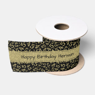 Ruban En Satin Joyeux Anniversaire 45 Motif Numérique Noir/Or