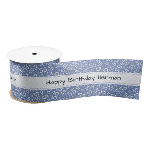 Ruban En Satin Joyeux Anniversaire 55 motif numérique bleu/blanc
