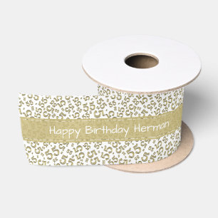 Ruban En Satin Joyeux Anniversaire 55 Motif Numérique Or/Blanc