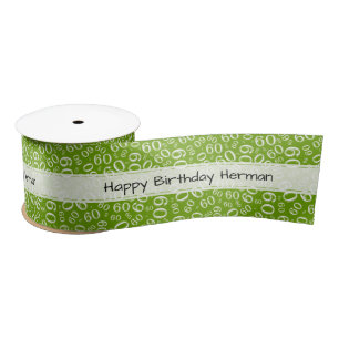 Ruban En Satin Joyeux Anniversaire 60 Motif Numérique Vert/Blanc