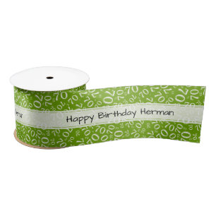 Ruban En Satin Joyeux Anniversaire 70 Motif Numérique Vert/Blanc