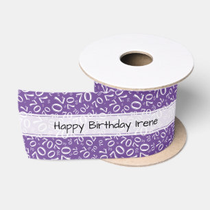 Ruban En Satin Joyeux Anniversaire 70 Motif Numérique Violet/Blan