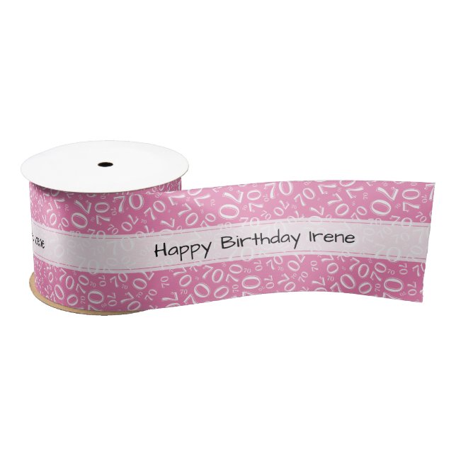 Ruban En Satin "Joyeux anniversaire" 70 Nombre Motif rose et blan (Bobine)