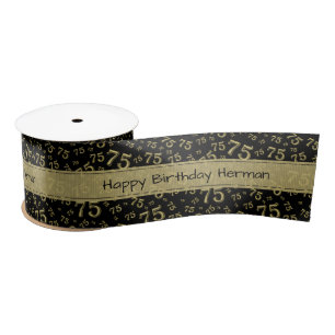 Ruban En Satin Joyeux Anniversaire 75 Motif Numérique Noir/Or