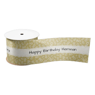 Ruban En Satin Joyeux Anniversaire 80 Motif Numérique Or/Blanc