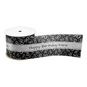 Ruban En Satin Joyeux Anniversaire 90 Motif Numérique Noir/Blanc