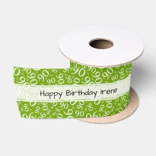 Ruban En Satin Joyeux Anniversaire 90 Motif Numérique Vert/Blanc