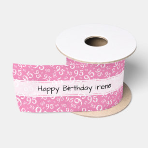 Ruban En Satin Joyeux Anniversaire 95 Motif Numérique Rose/Blanc
