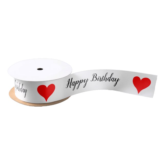 Ruban En Satin Joyeux Anniversaire Cœurs Rouges  (Bobine)