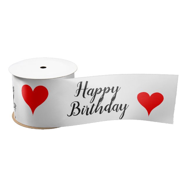 Ruban En Satin Joyeux Anniversaire Cœurs Rouges (Bobine)