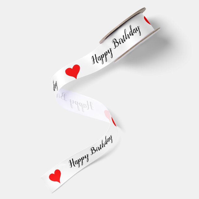 Ruban En Satin Joyeux Anniversaire Cœurs Rouges 1,5" (Dos)